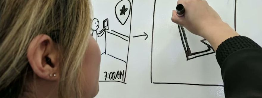 Storyboarding an AR interaction by hand, frame by frame on a whiteboard